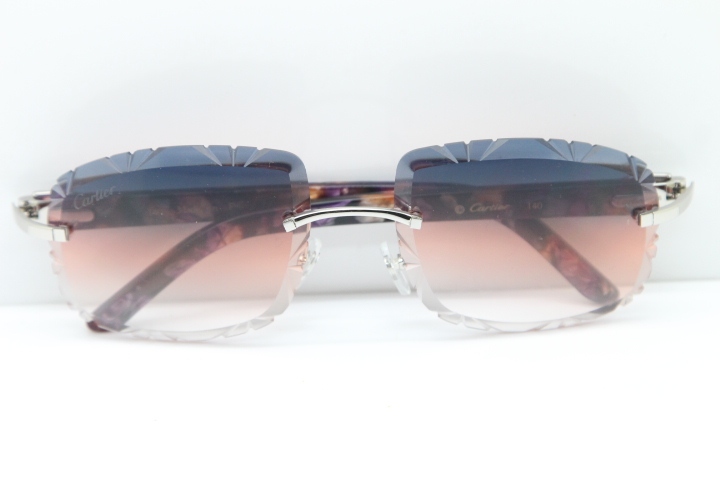 Cartier Rimless 8300816 Marble Purple Aztec Arms Sunglasses In Gold Purple Mix Orange White Lens