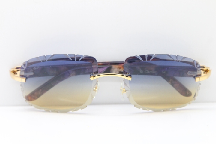 Cartier Rimless 8300816 Marble Purple Aztec Arms Sunglasses In Gold Blue Mix Yellow Lens