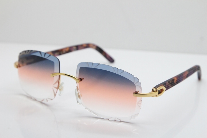 Cartier Rimless 8300816 Marble Purple Aztec Arms Sunglasses In Gold Purple Mix Orange White Lens