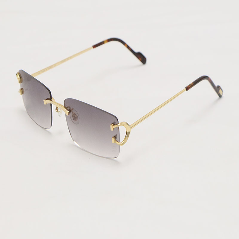 Cartier C Decor Sunglasses Rimless CT0344O Sun Glasses Gold Brown Lens New