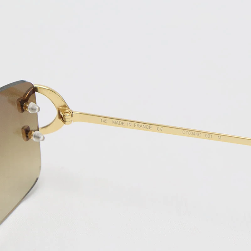 Cartier C Decor Sunglasses Rimless CT0344O Sun Glasses Gold Brown Lens New