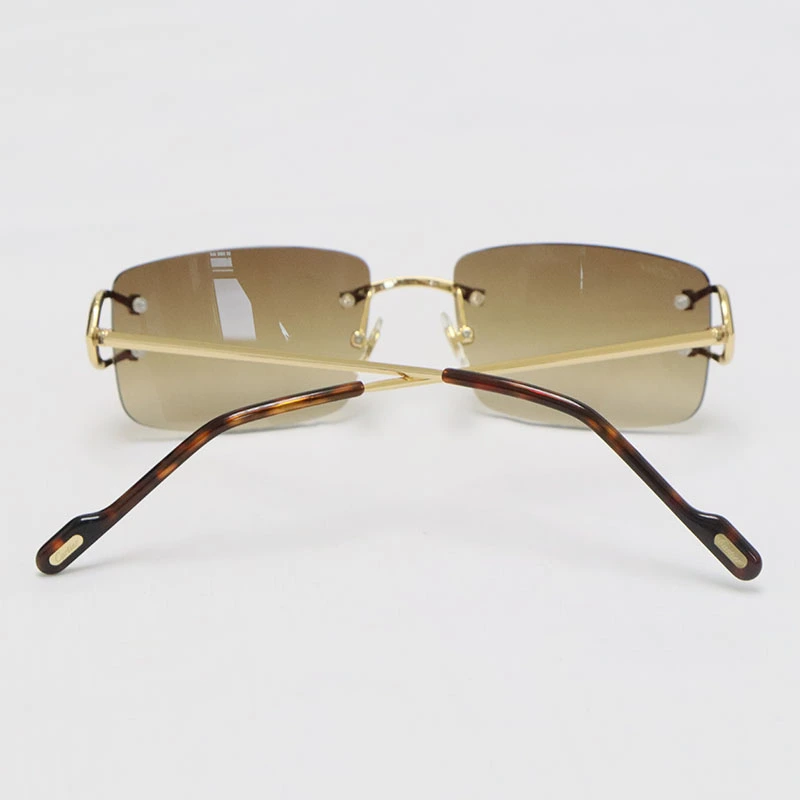 Cartier C Decor Sunglasses Rimless CT0344O Sun Glasses Gold Brown Lens New