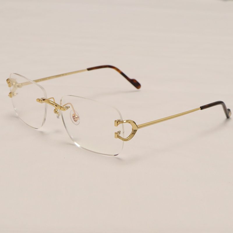 Cartier C Decor Original Sunglasses CT0344O 001 Gold Brown Lens C57G23AK Rimless 18k Gold Sun Glasses