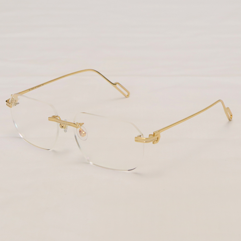 Cartier Metal Rimless Sunglasses CT01130 Gold Brown Lens New