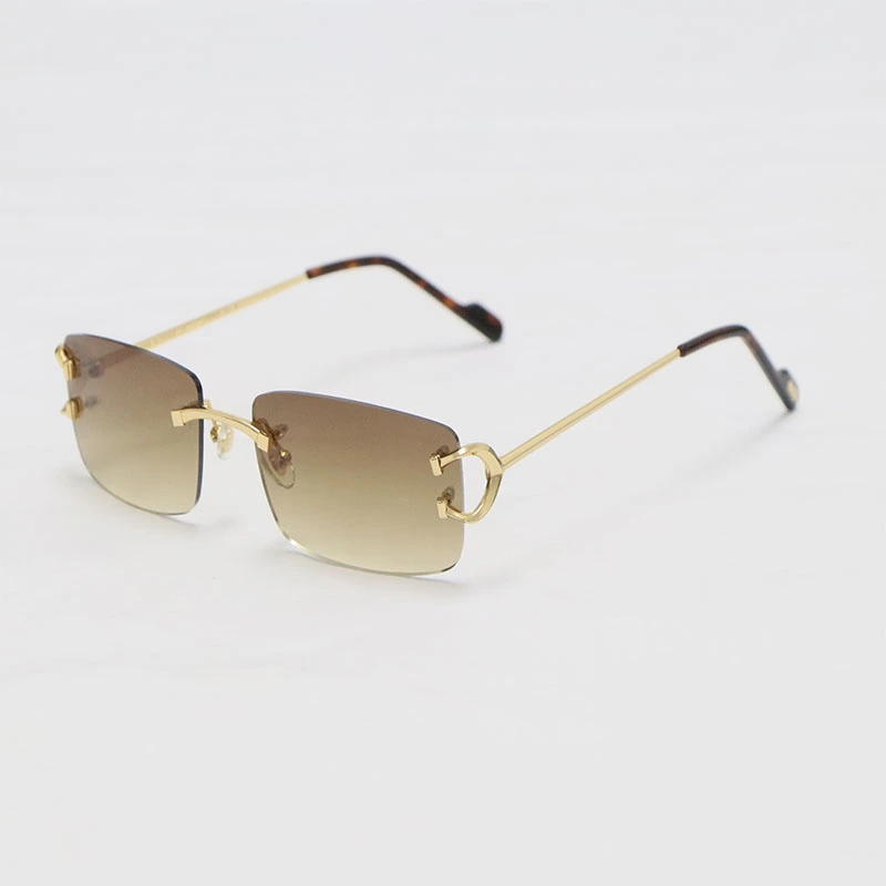 Cartier C Decor Sunglasses Rimless CT0344O Sun Glasses Gold Brown Lens New