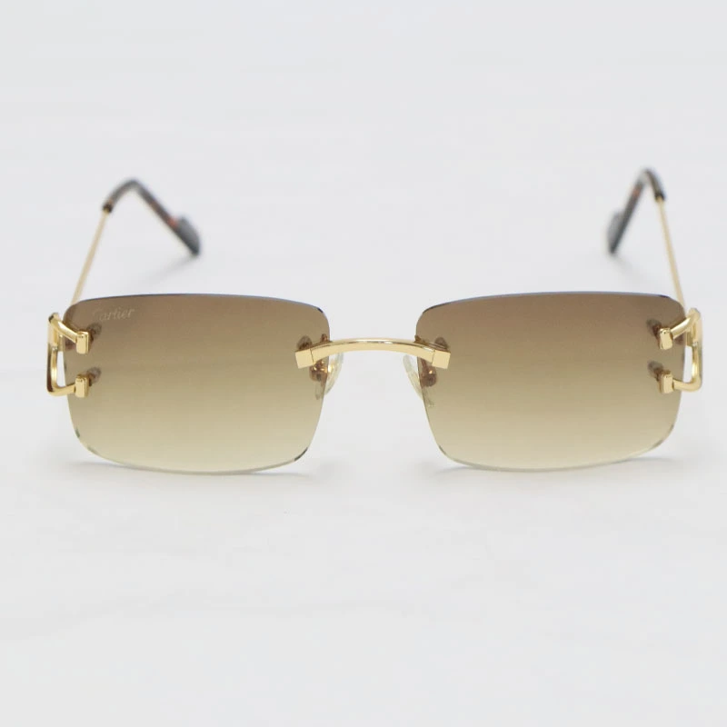 Cartier C Decor Sunglasses Rimless CT0344O Sun Glasses Gold Brown Lens New