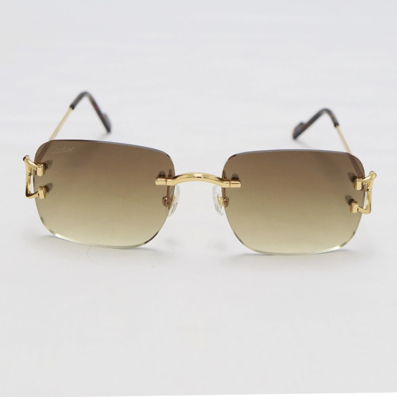 Cartier C Decor Original Sunglasses CT0344O 001 Gold Brown Lens C57G23AK Rimless 18k Gold Sun Glasses