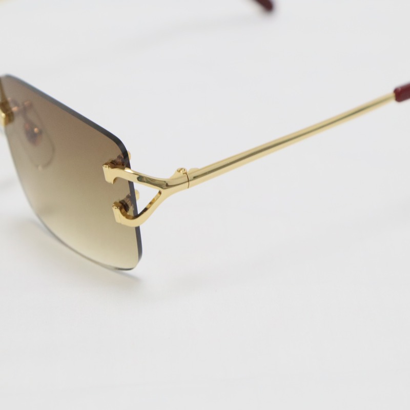 Cartier C Decor Sunglasses Rimless 8200757-A Sun Glasses Gold Brown Lens