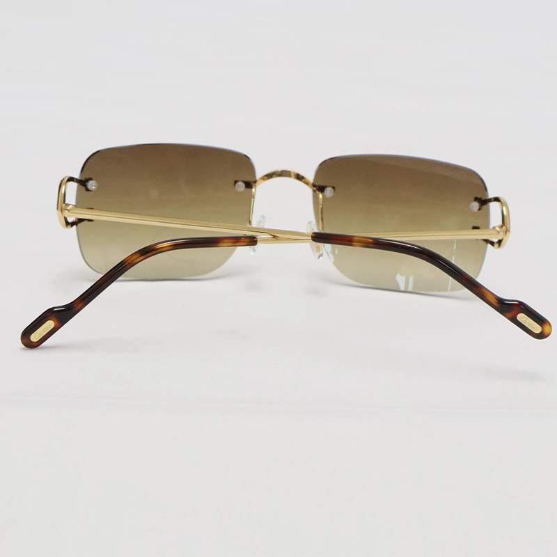 Cartier C Decor Original Sunglasses CT0344O 001 Gold Brown Lens C57G23AK Rimless 18k Gold Sun Glasses