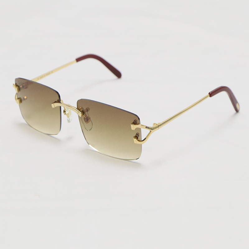 Cartier C Decor Sunglasses Rimless 8200757-A Sun Glasses Gold Brown Lens