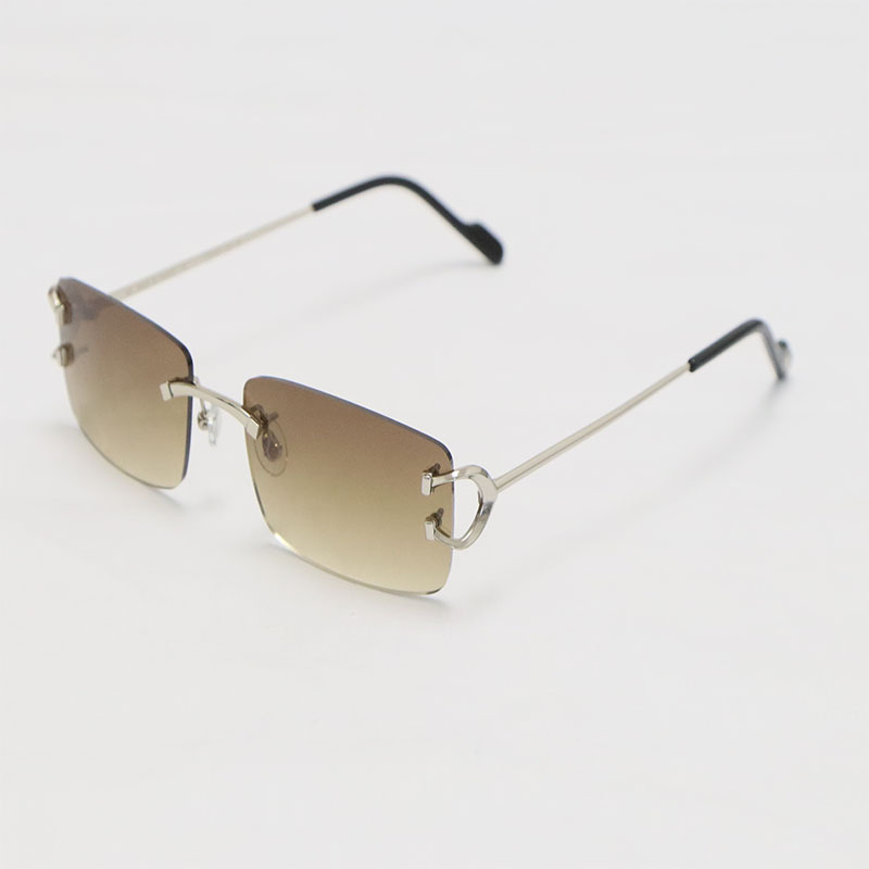 Cartier C Decor Sunglasses Rimless CT0344O Sun Glasses Gold Brown Lens New