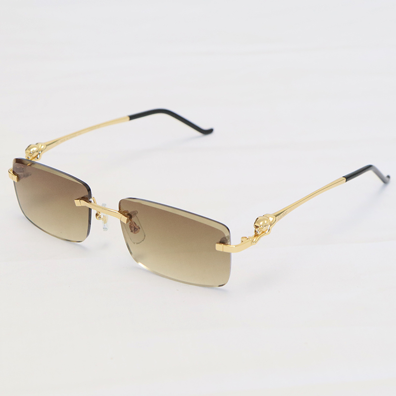 Cartier Panther series Sunglasses CT0281O Rimless Designer Diamond cut Lens Sun Glasses Gold Brown Lens