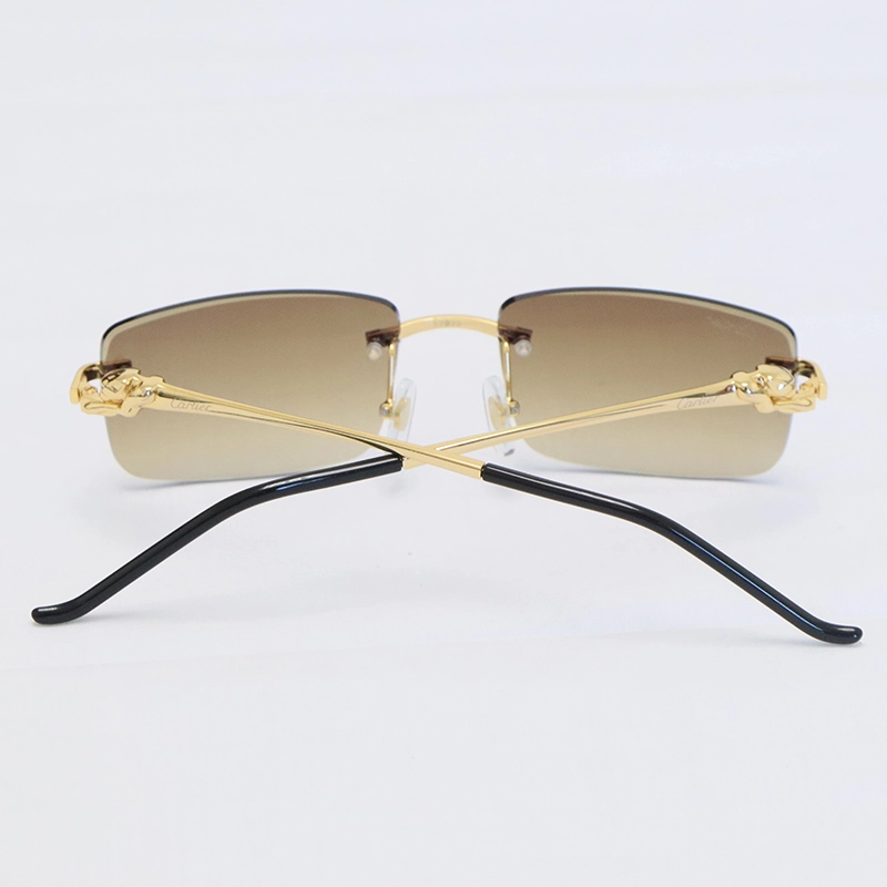 Cartier Panther series Sunglasses CT0281O Rimless Designer Diamond cut Lens Sun Glasses Gold Brown Lens