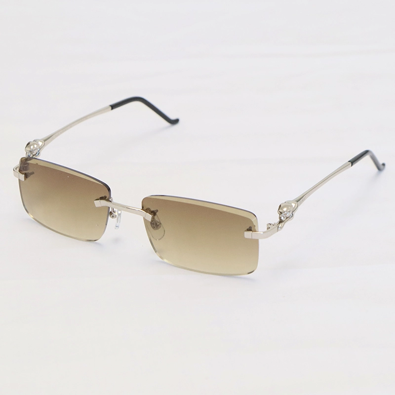 Cartier Panther series Sunglasses CT0281O Rimless Designer Diamond cut Lens Sun Glasses Gold Brown Lens