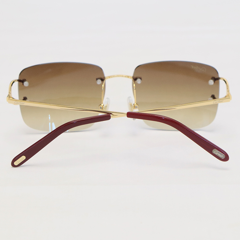 Cartier C Decor CT00920 Sunglasses Rimless Sun Glasses Gold Brown Lens