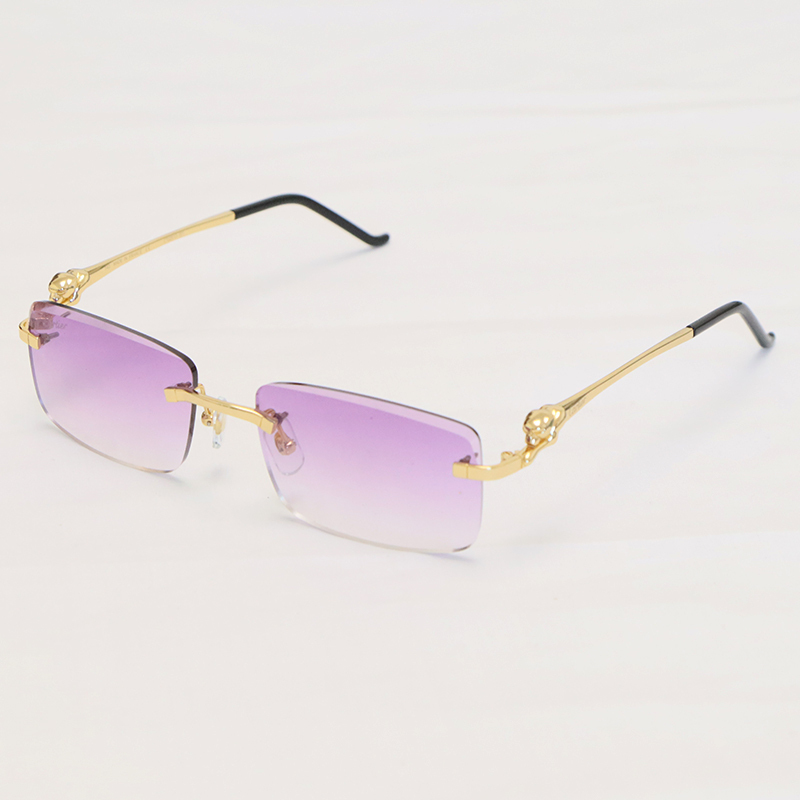 Cartier Panther series Sunglasses CT0281O Rimless Designer Diamond cut Lens Sun Glasses Gold Brown Lens