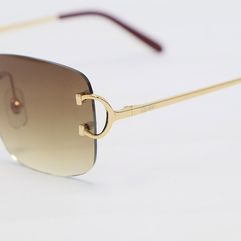 Cartier C Decor CT00920 Sunglasses Rimless Sun Glasses Gold Brown Lens