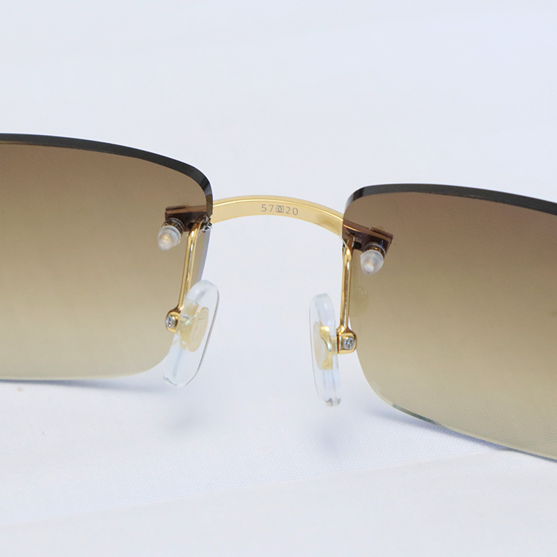 Cartier Panther series Sunglasses CT0281O Rimless Designer Diamond cut Lens Sun Glasses Gold Brown Lens