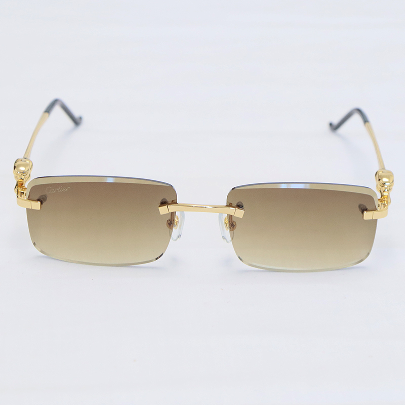 Cartier Panther series Sunglasses CT0281O Rimless Designer Diamond cut Lens Sun Glasses Gold Brown Lens