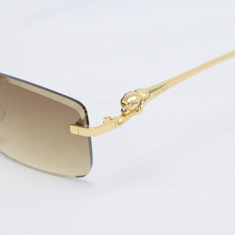 Cartier Panther series Sunglasses CT0281O Rimless Designer Diamond cut Lens Sun Glasses Gold Brown Lens