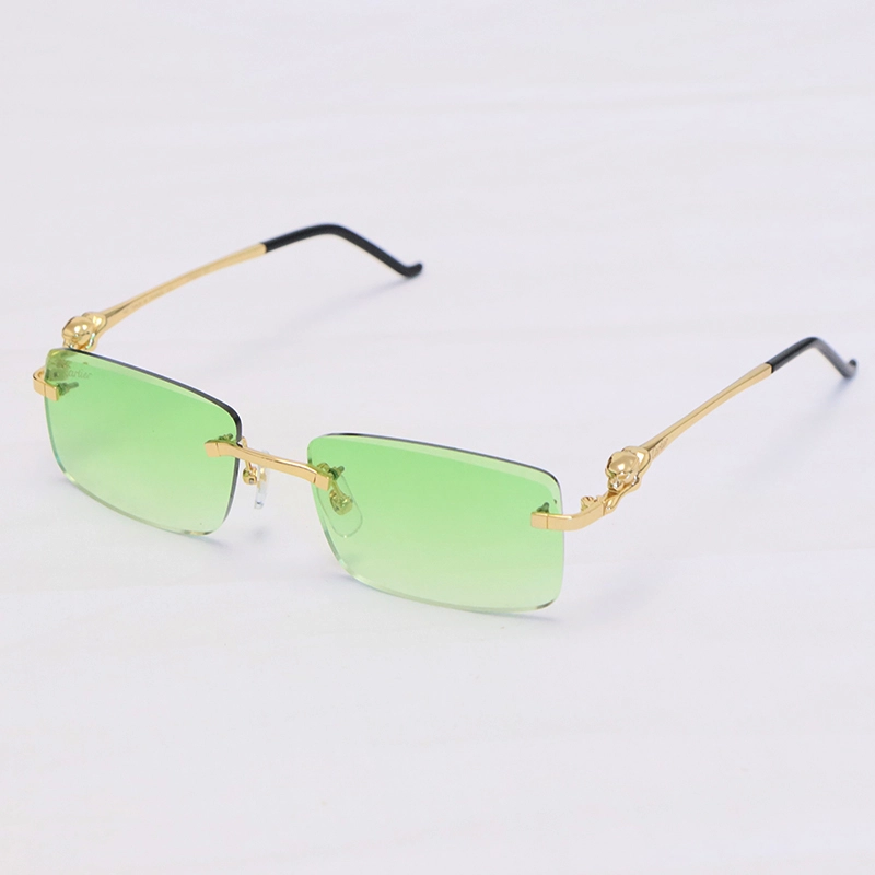 Cartier Panther series Sunglasses CT0281O Rimless Designer Diamond cut Lens Sun Glasses Gold Brown Lens