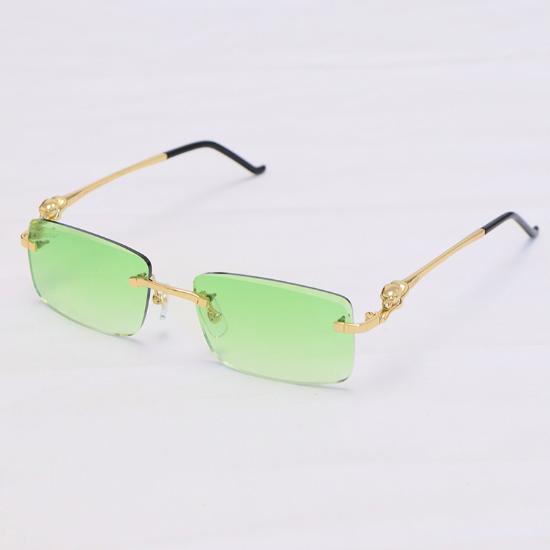 Cartier Panther series Sunglasses CT0281O Rimless Designer Diamond cut Lens Sun Glasses Gold Brown Lens