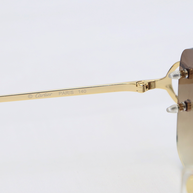 Cartier C Decor CT00920 Sunglasses Rimless Sun Glasses Gold Brown Lens