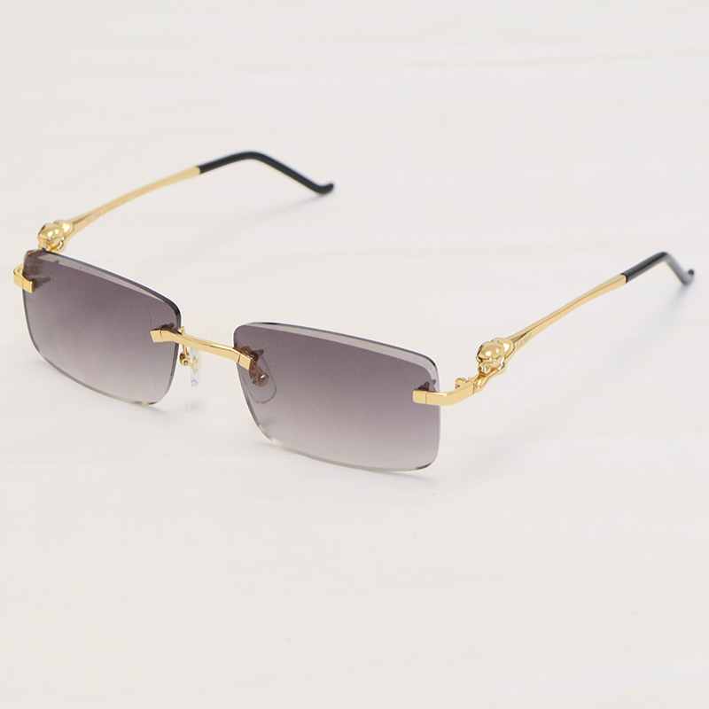 Cartier Panther series Sunglasses CT0281O Rimless Designer Diamond cut Lens Sun Glasses Gold Brown Lens