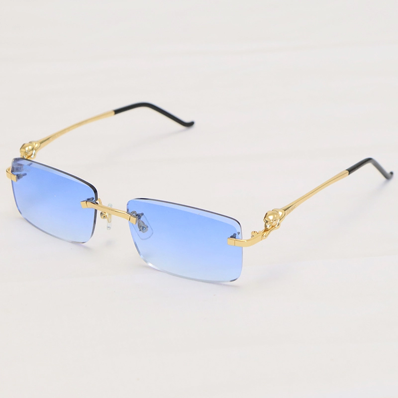 Cartier Panther series Sunglasses CT0281O Rimless Designer Diamond cut Lens Sun Glasses Gold Brown Lens