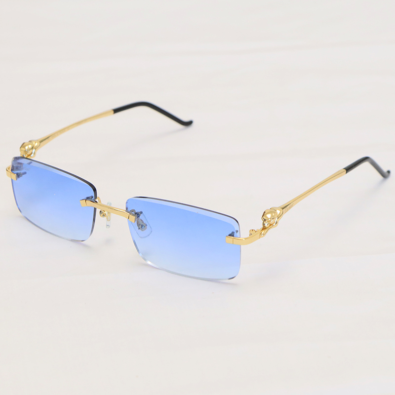 Cartier Panther series Sunglasses CT0281O Rimless Designer Diamond cut Lens Sun Glasses Gold Brown Lens