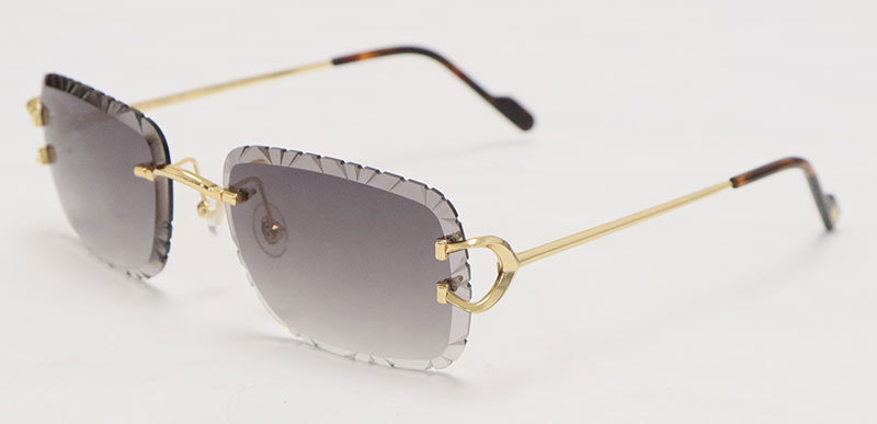 Cartier PICCADILLY CT3440 BIG C Decor Gold Occhiali Frame Rimless SunGlasses Diamond Cut Lesn Size:60-19-145MM