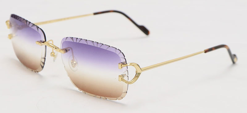 Cartier PICCADILLY CT3440 BIG C Decor Gold Occhiali Frame Rimless SunGlasses Diamond Cut Lesn Size:60-19-145MM