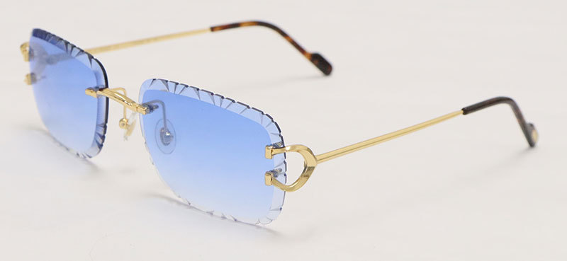 Cartier PICCADILLY CT3440 BIG C Decor Gold Occhiali Frame Rimless SunGlasses Diamond Cut Lesn Size:60-19-145MM