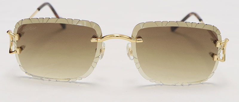 Cartier PICCADILLY CT3440 BIG C Decor Gold Occhiali Frame Rimless SunGlasses Diamond Cut Lesn Size:60-19-145MM