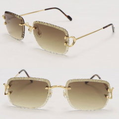 Cartier PICCADILLY CT3440 BIG C Decor Gold Occhiali Frame Rimless SunGlasses Diamond Cut Lesn Size:60-19-145MM