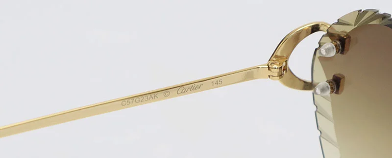 Cartier PICCADILLY CT3440 BIG C Decor Rimless Diamond Cut Lens Sunglasses Angled Tniangle Lens