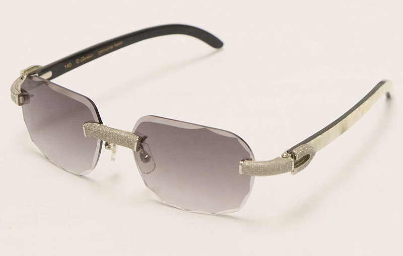 Cartier Diamond Sunglasses 3524012 Rimless White Inside Black Buffalo Horn Sunglasses Designer Diamond cut Lens