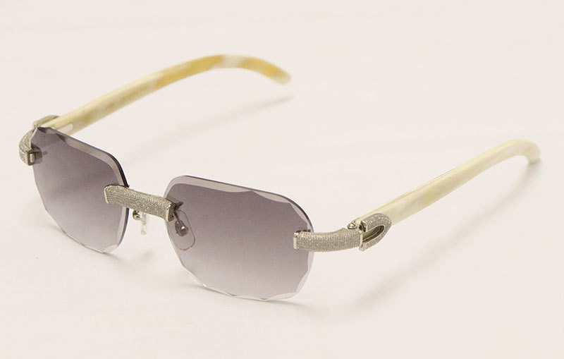 Cartier Diamond Sunglasses White Genuine Natural Horn 3524012 Rimless Designer Diamond cut Lens