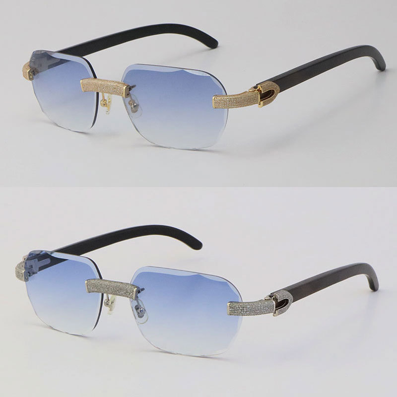 Cartier Diamond Sunglasses Black Buffalo Horn 3524012 Rimless Designer Diamond cut Lens