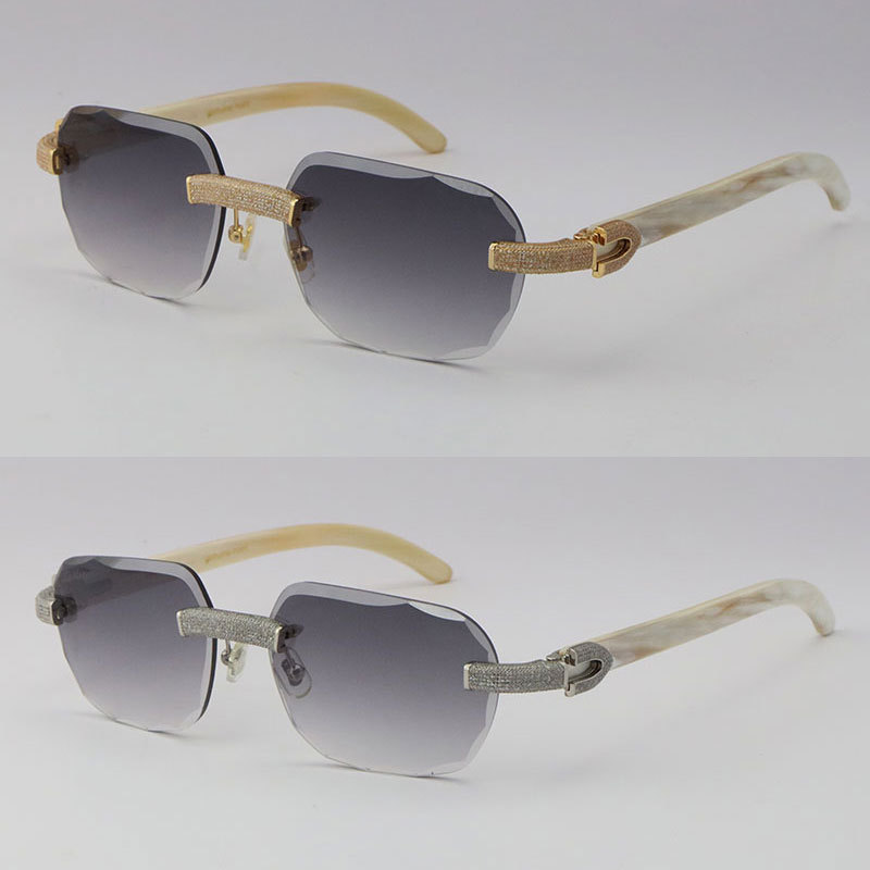 Cartier Diamond Sunglasses White Genuine Natural Horn 3524012 Rimless Designer Diamond cut Lens