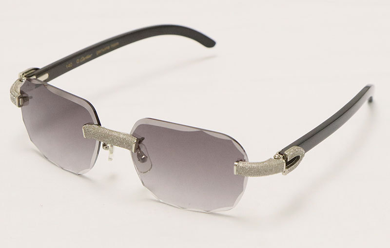 Cartier Diamond Sunglasses Black Buffalo Horn 3524012 Rimless Designer Diamond cut Lens