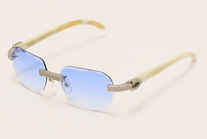 Cartier Diamond Sunglasses White Genuine Natural Horn 3524012 Rimless Designer Diamond cut Lens