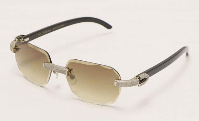 Cartier Diamond Sunglasses Black Buffalo Horn 3524012 Rimless Designer Diamond cut Lens