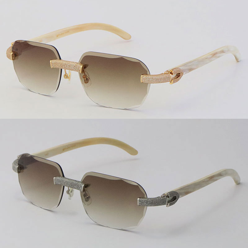 Cartier Diamond Sunglasses White Genuine Natural Horn 3524012 Rimless Designer Diamond cut Lens