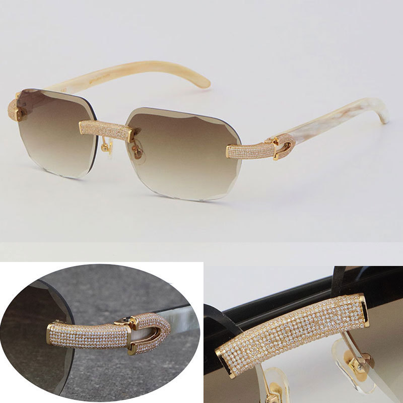 Cartier Diamond Sunglasses White Genuine Natural Horn 3524012 Rimless Designer Diamond cut Lens