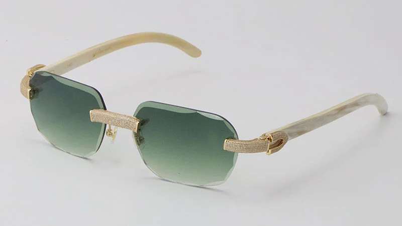 Cartier Diamond Sunglasses White Genuine Natural Horn 3524012 Rimless Designer Diamond cut Lens
