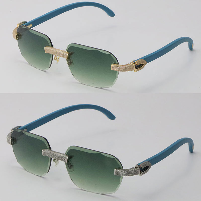 Cartier Diamond Blue Wood Sunglasses 3524012 Rimless Designer Diamond cut Lens