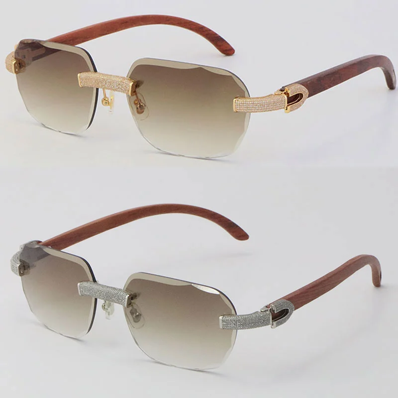Cartier Diamond Wood Sunglasses 3524012 Rimless Designer Diamond cut Lens