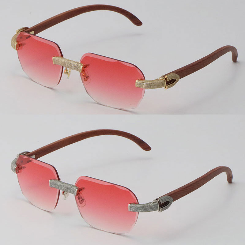 Cartier Diamond Wood Sunglasses 3524012 Rimless Designer Diamond cut Lens