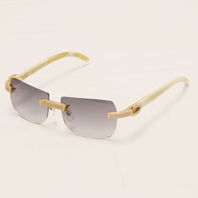 Cartier Luxury Diamond Sunglasses Rimless Original White Genuine Natural Horn Sun Glasses